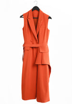 Long and lean vest coat with side ruffles | Orange