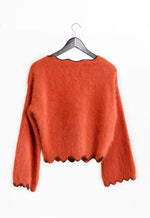 Angora wool crochet stitch pullover with flare sleeves | Orange