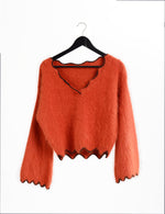 Angora wool crochet stitch pullover with flare sleeves | Orange